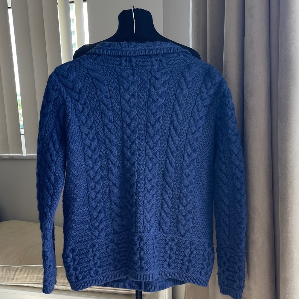 Aran Crafts Deep Blue Cable Knit Cardigan S - Picture 3 of 5